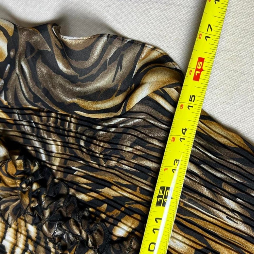 Brown and black abstract swirl blouse with ruffles - Picture 3 of 6